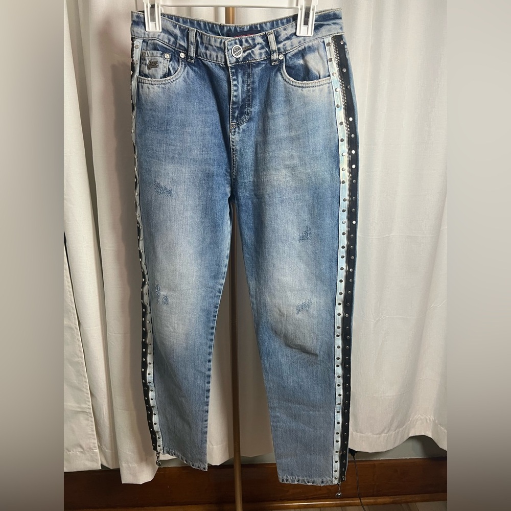 Moschino Blue Straight Jeans with Sporty Side Stripe